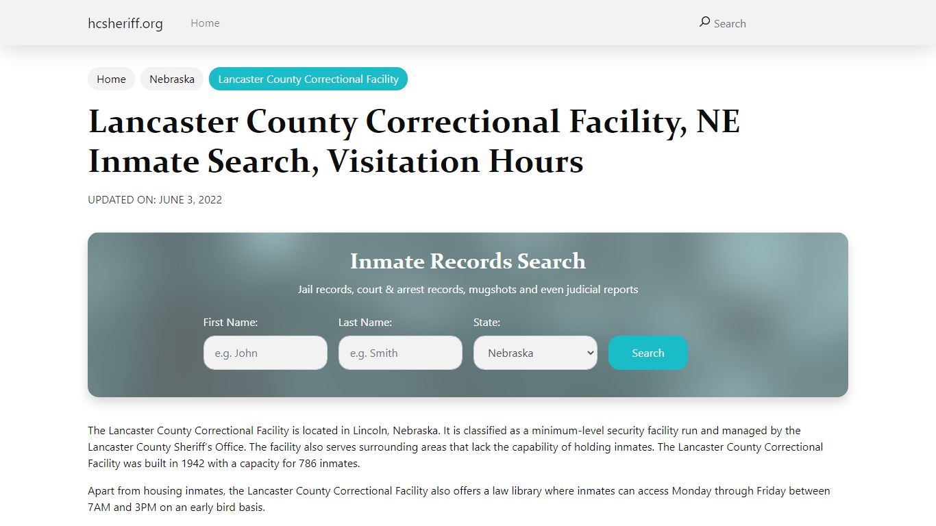 Lancaster County Correctional Facility, NE Inmate Search ...